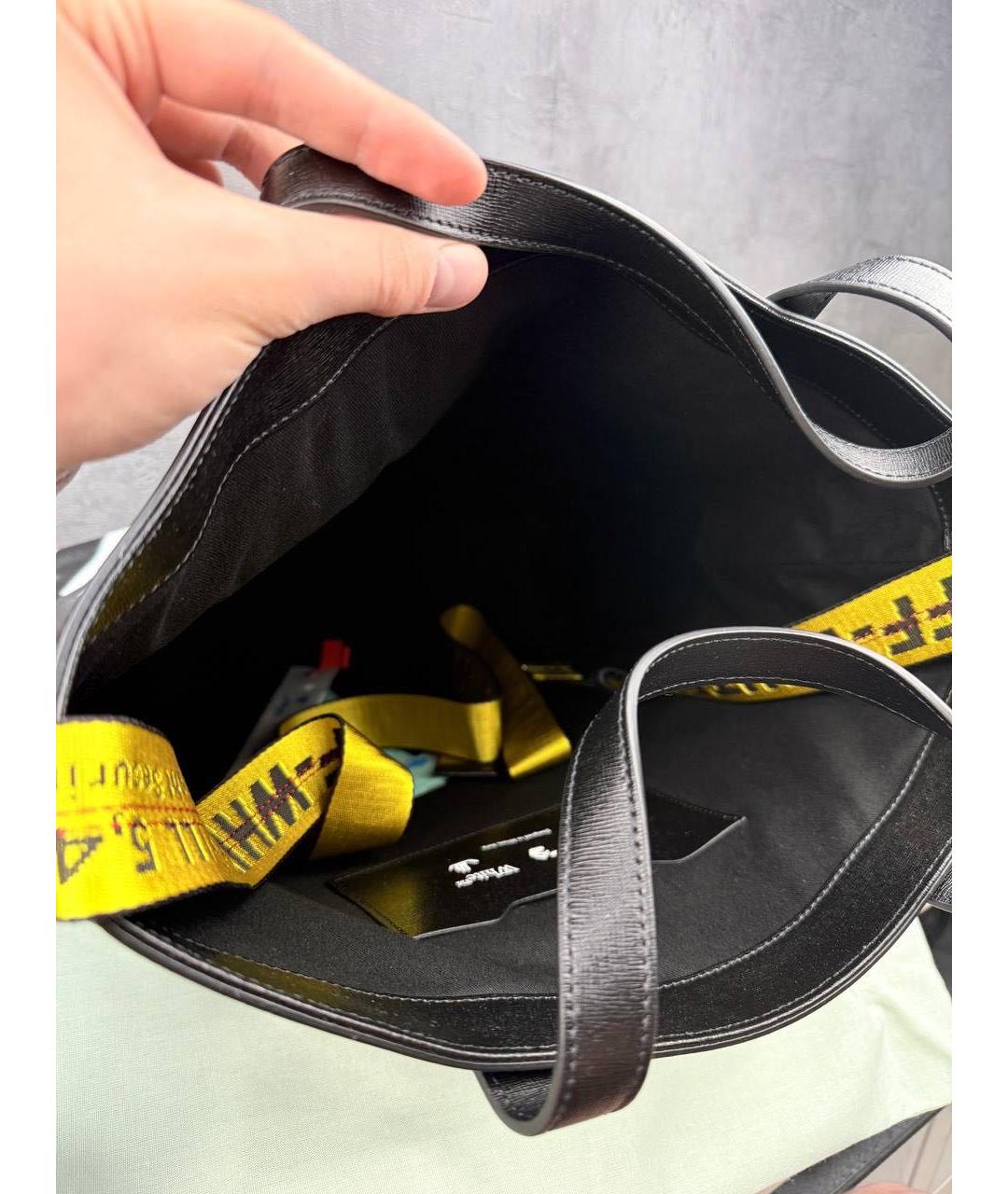 OFF-WHITE Черная кожаная сумка тоут, фото 5