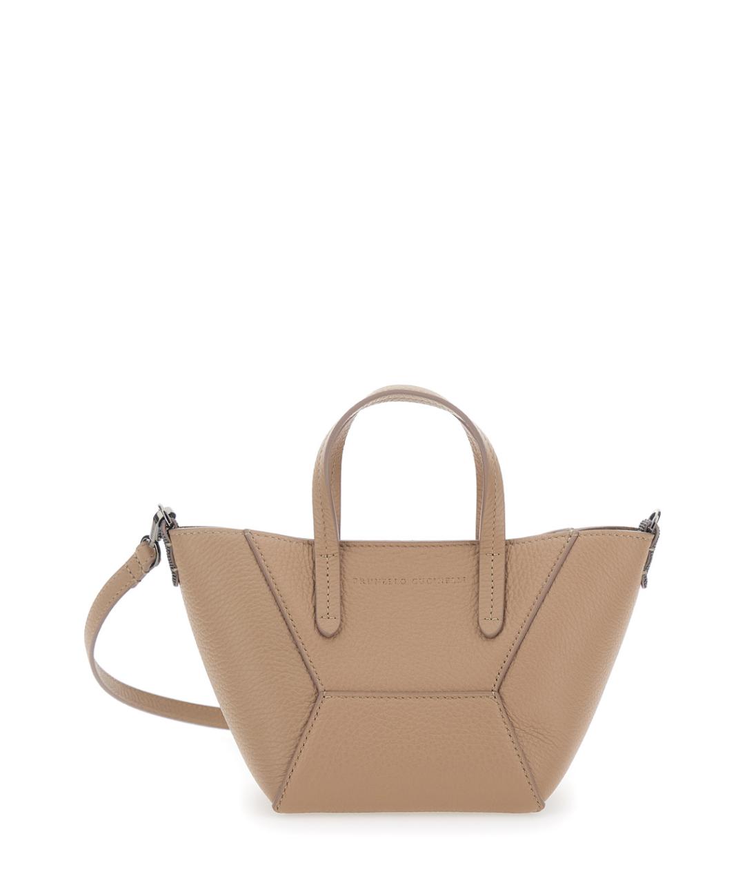 BRUNELLO CUCINELLI Бежевая кожаная сумка тоут, фото 1