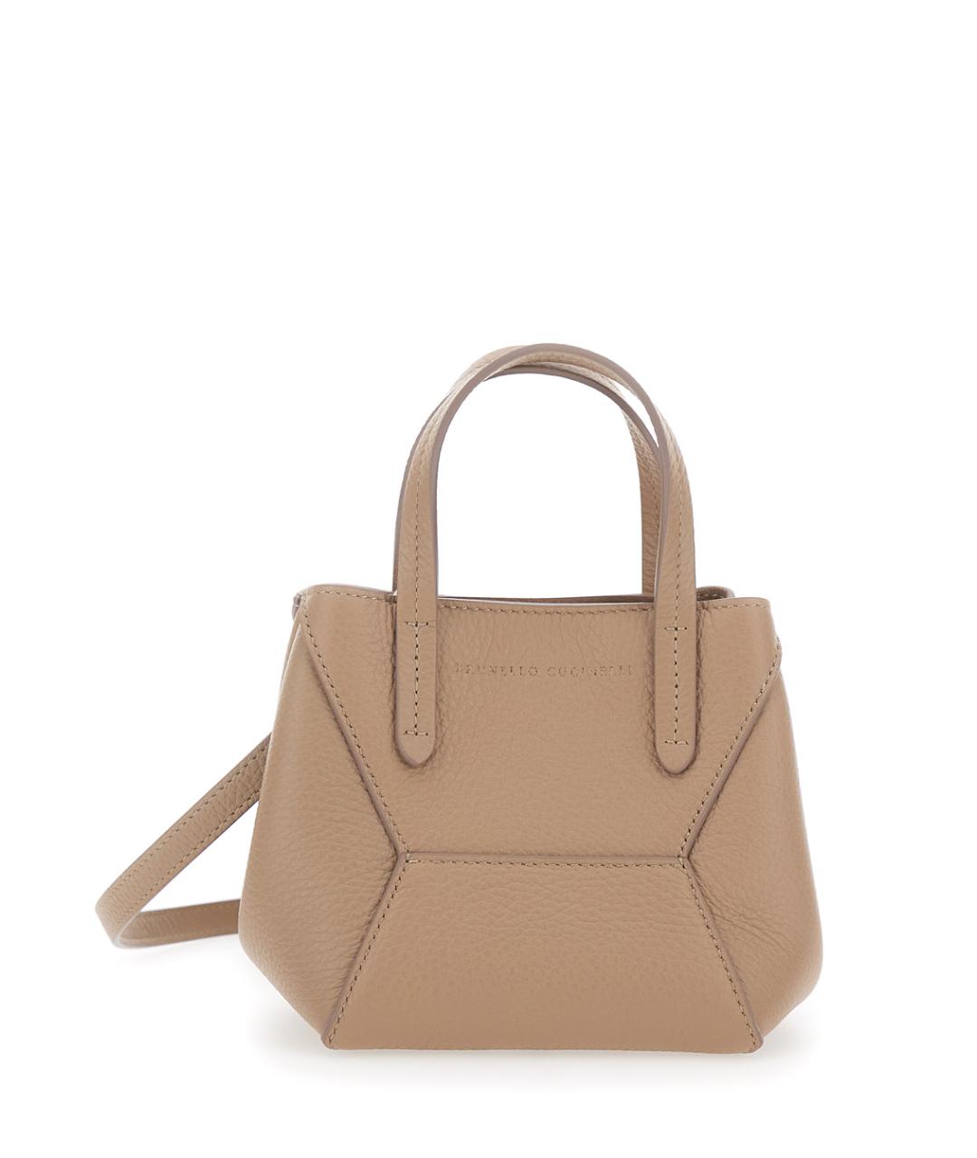 BRUNELLO CUCINELLI Бежевая кожаная сумка тоут, фото 4