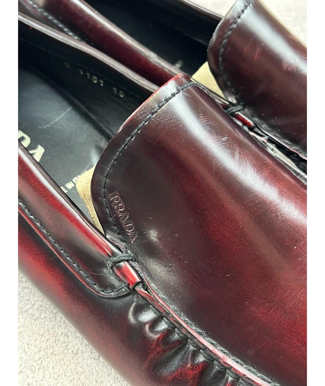 PRADA Бордовые кожаные мокасины, фото 6