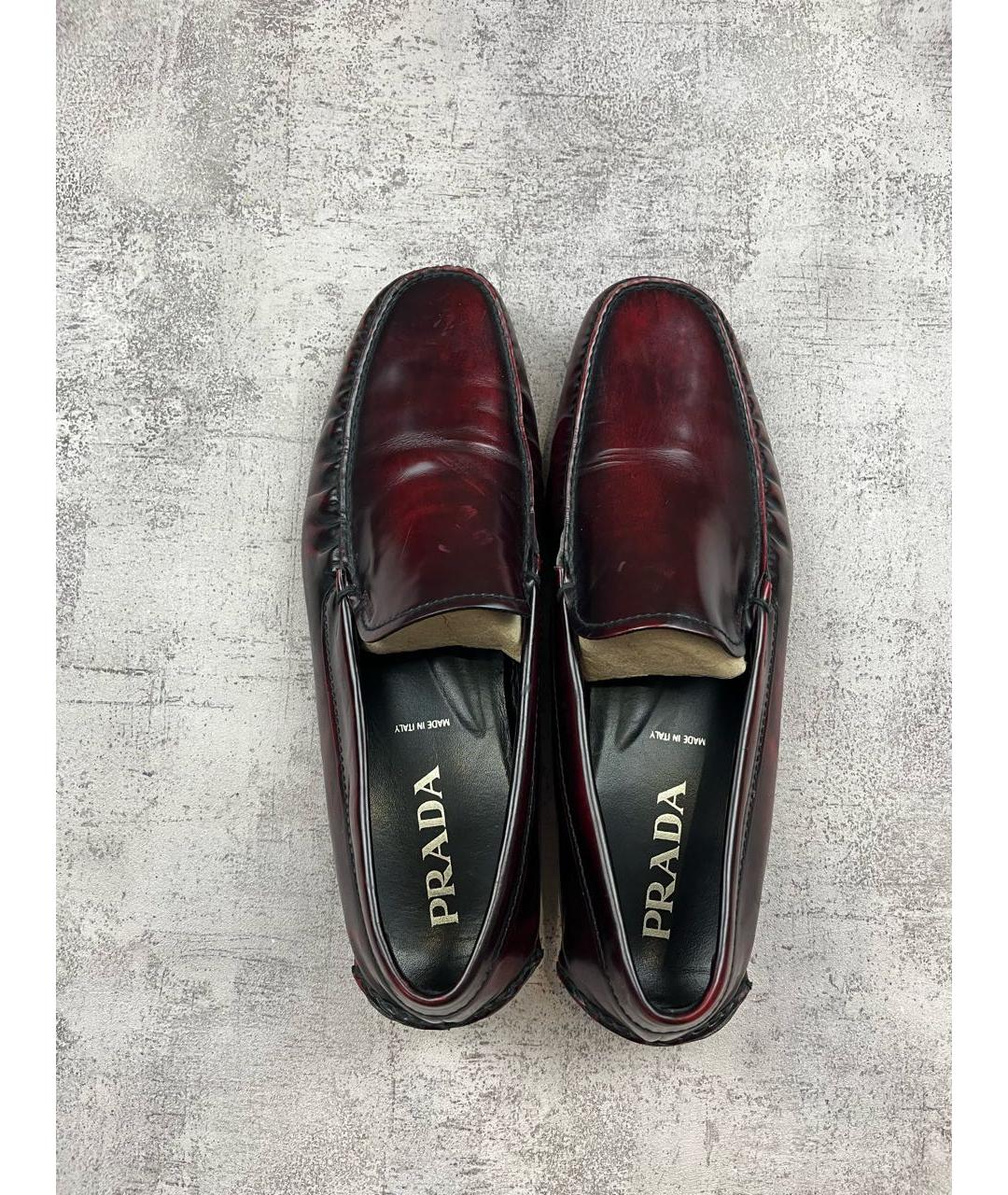 PRADA Бордовые кожаные мокасины, фото 3