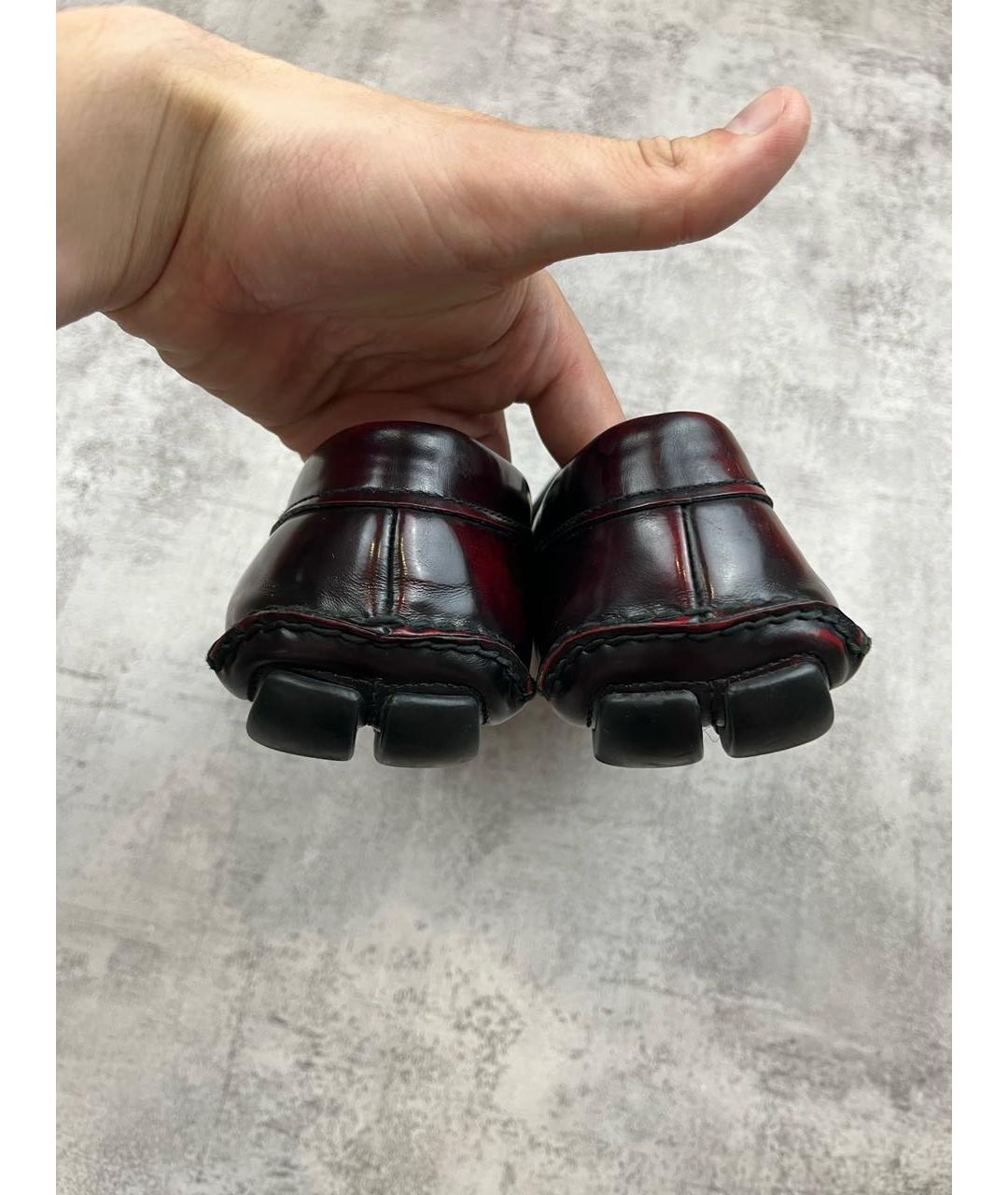 PRADA Бордовые кожаные мокасины, фото 4