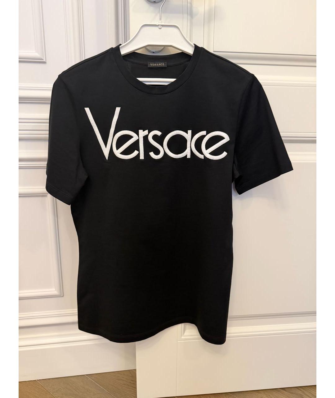 VERSACE Черная хлопко-эластановая футболка, фото 5