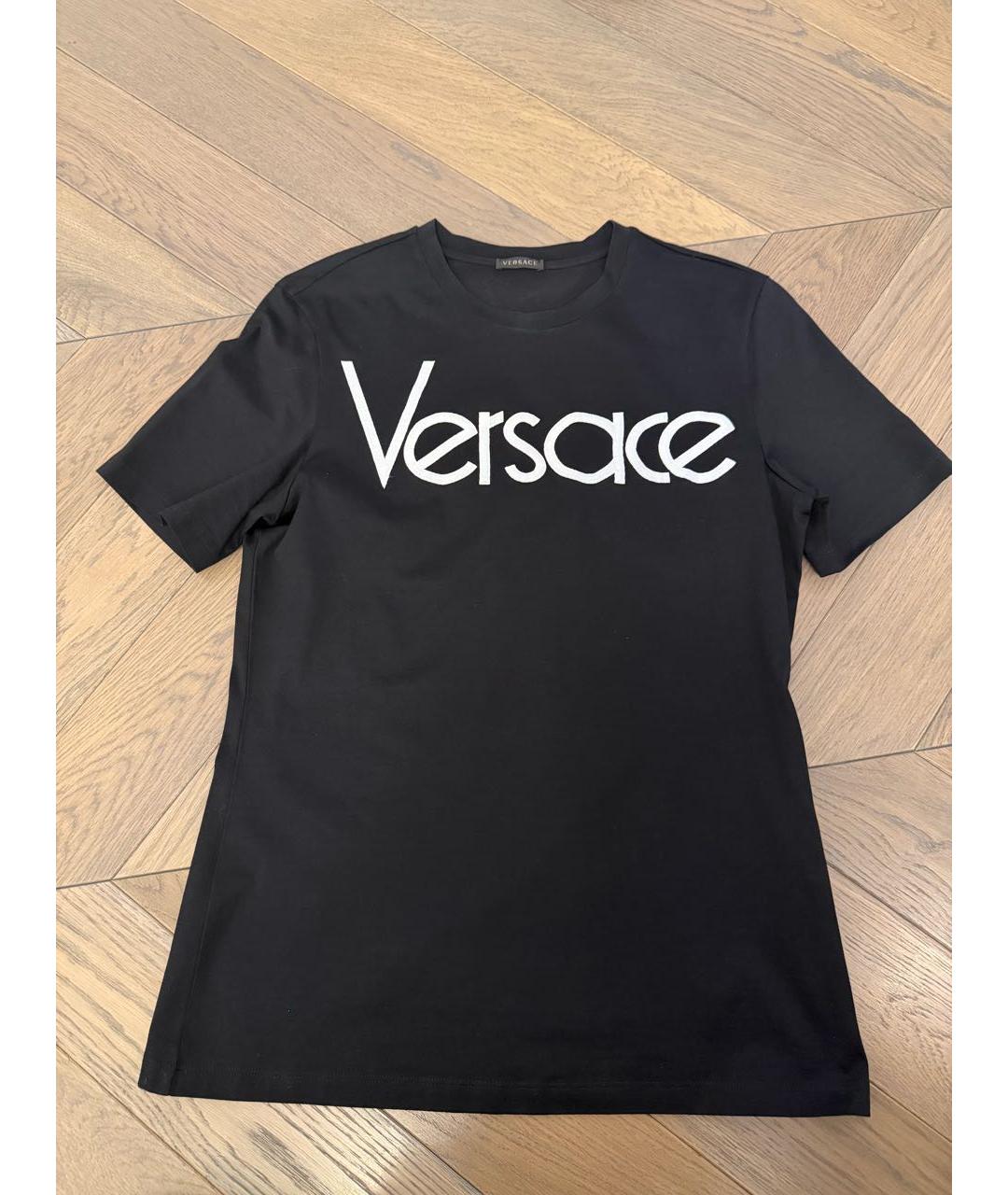 VERSACE Черная хлопко-эластановая футболка, фото 3