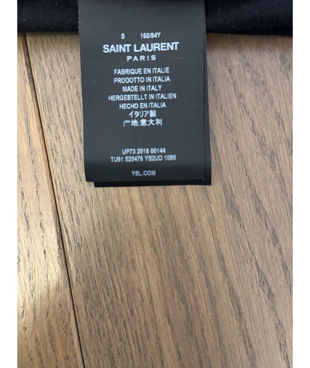 SAINT LAURENT Черная хлопко-эластановая футболка, фото 4
