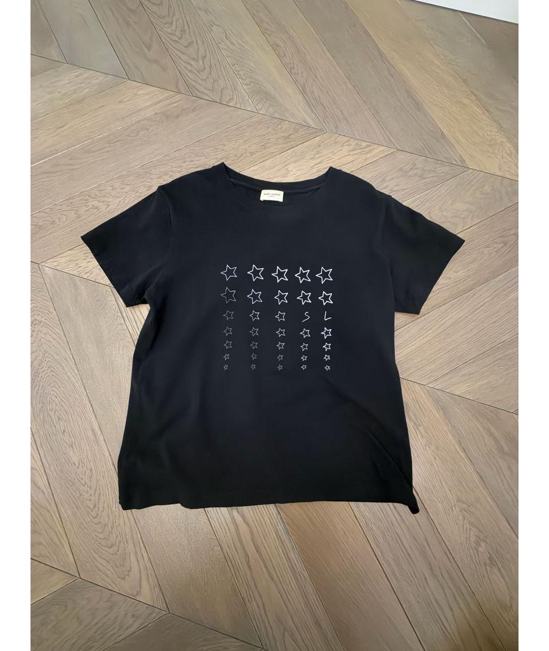 SAINT LAURENT Черная хлопко-эластановая футболка, фото 5