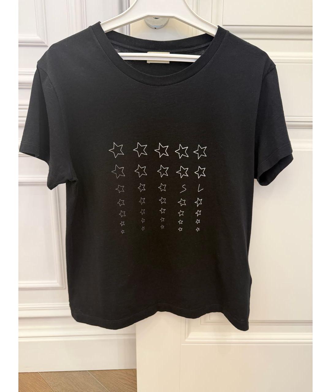 SAINT LAURENT Черная хлопко-эластановая футболка, фото 2