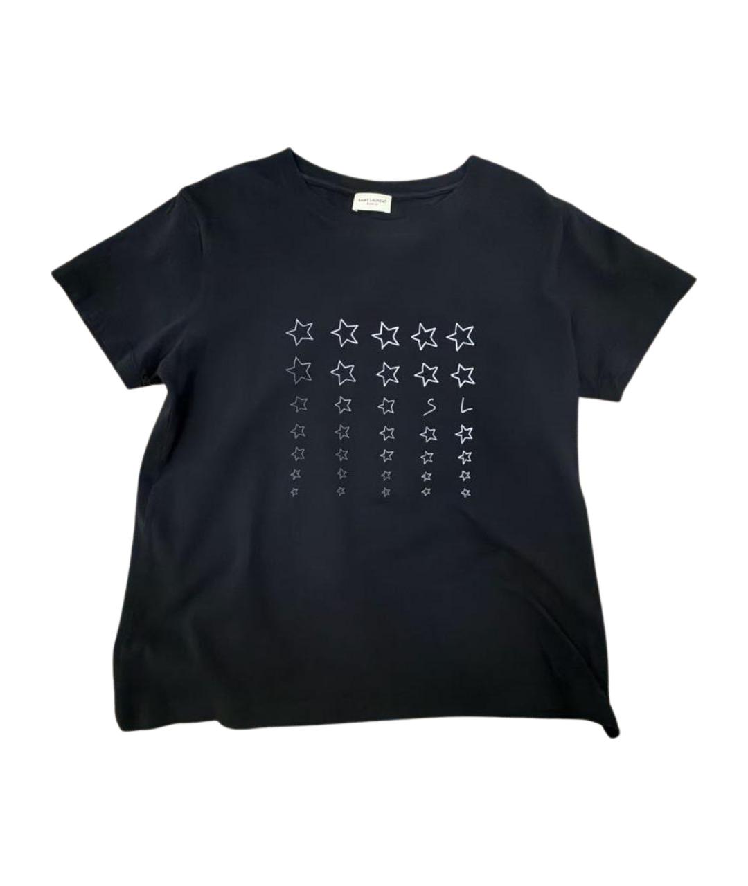 SAINT LAURENT Черная хлопко-эластановая футболка, фото 1
