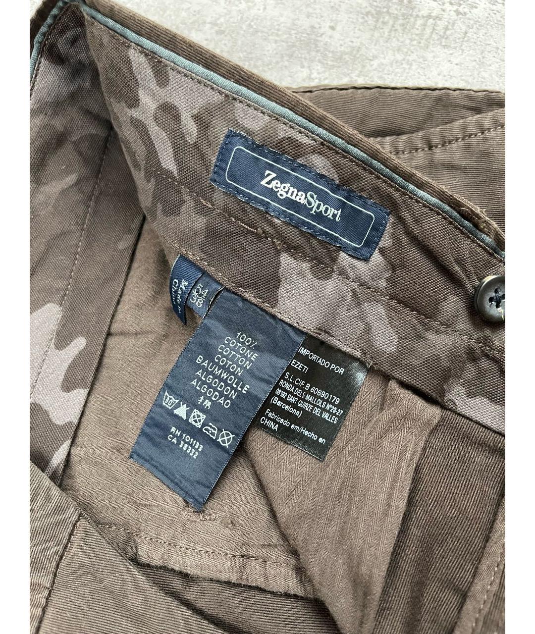 ZEGNA SPORT Коричневые хлопковые повседневные брюки, фото 6
