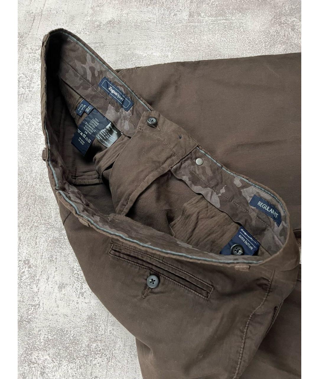 ZEGNA SPORT Коричневые хлопковые повседневные брюки, фото 5
