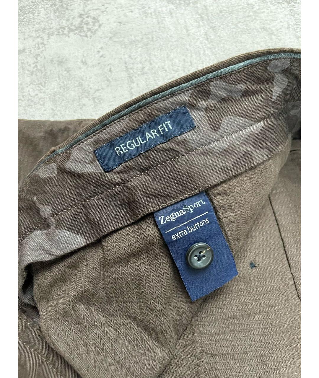 ZEGNA SPORT Коричневые хлопковые повседневные брюки, фото 7