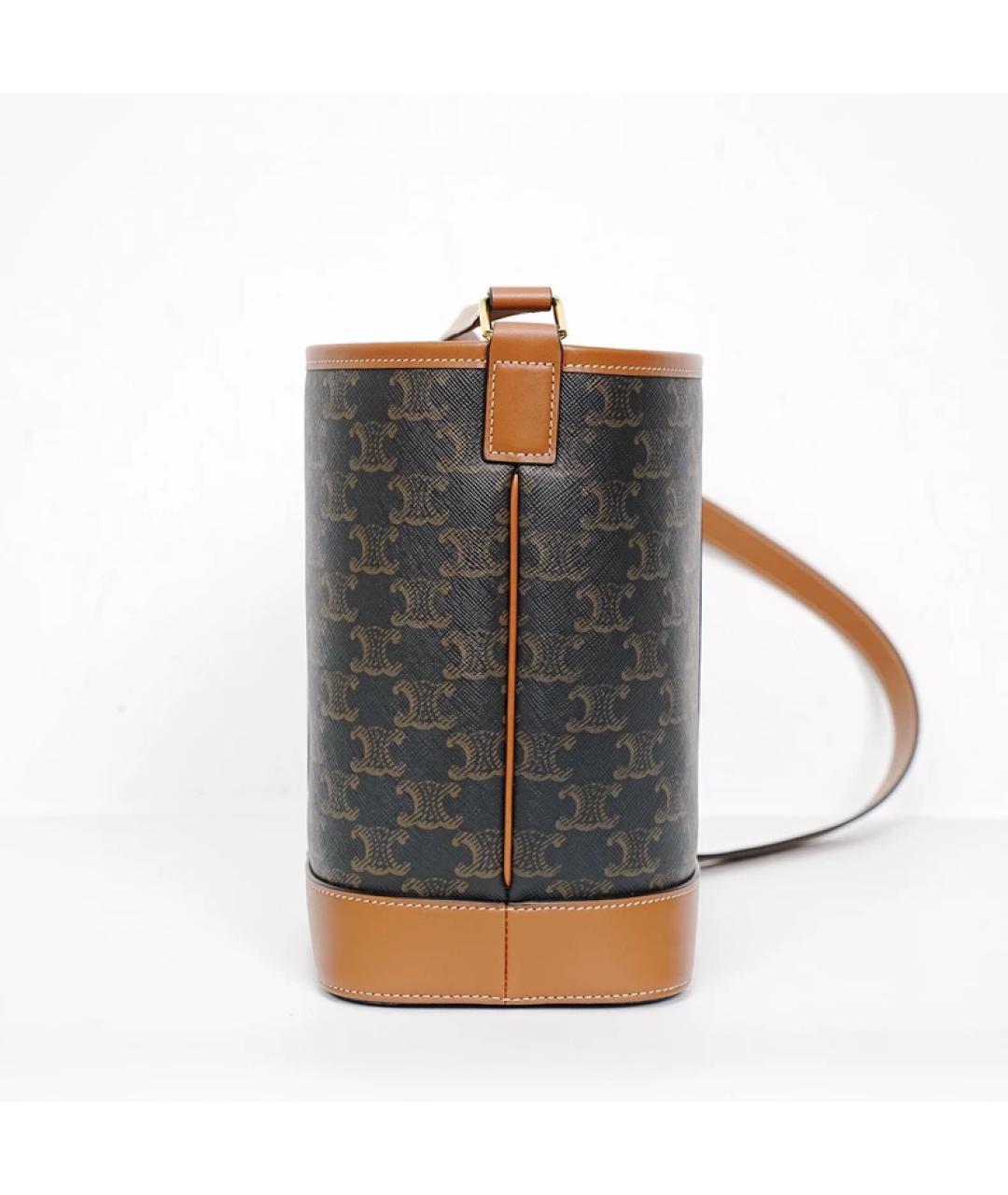 CELINE Коричневая тканевая сумка с короткими ручками, фото 4