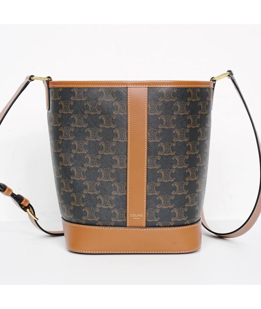 CELINE Коричневая тканевая сумка с короткими ручками, фото 5