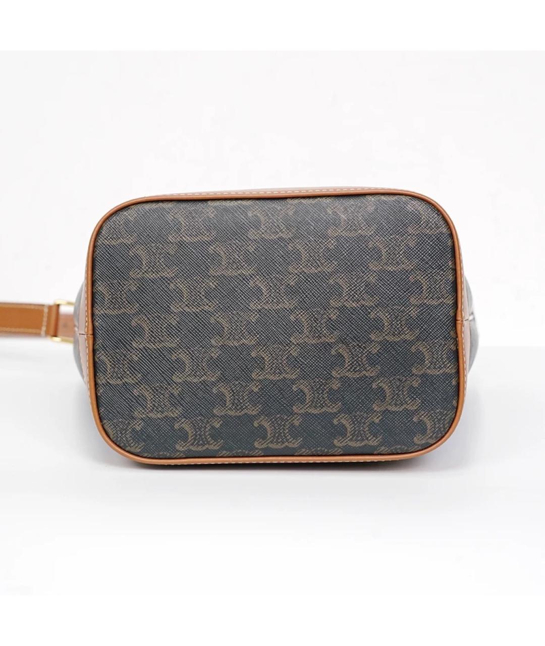 CELINE Коричневая тканевая сумка с короткими ручками, фото 6