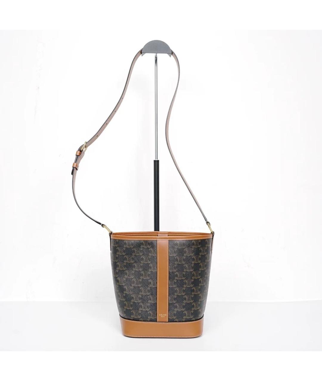 CELINE Коричневая тканевая сумка с короткими ручками, фото 2