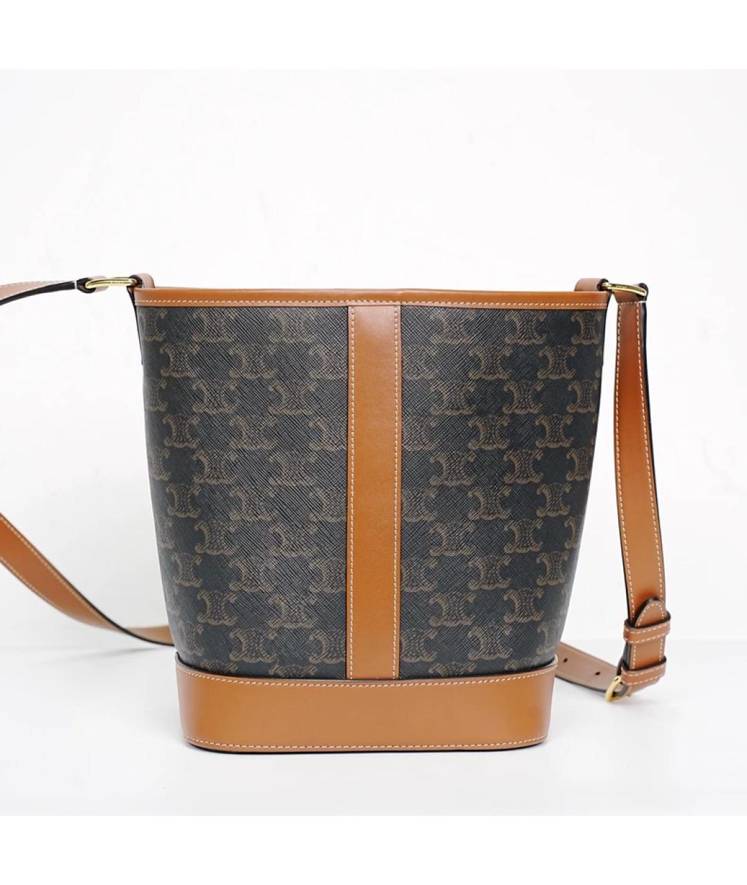 CELINE Коричневая тканевая сумка с короткими ручками, фото 7