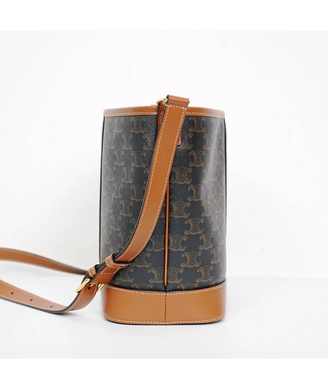 CELINE Коричневая тканевая сумка с короткими ручками, фото 3