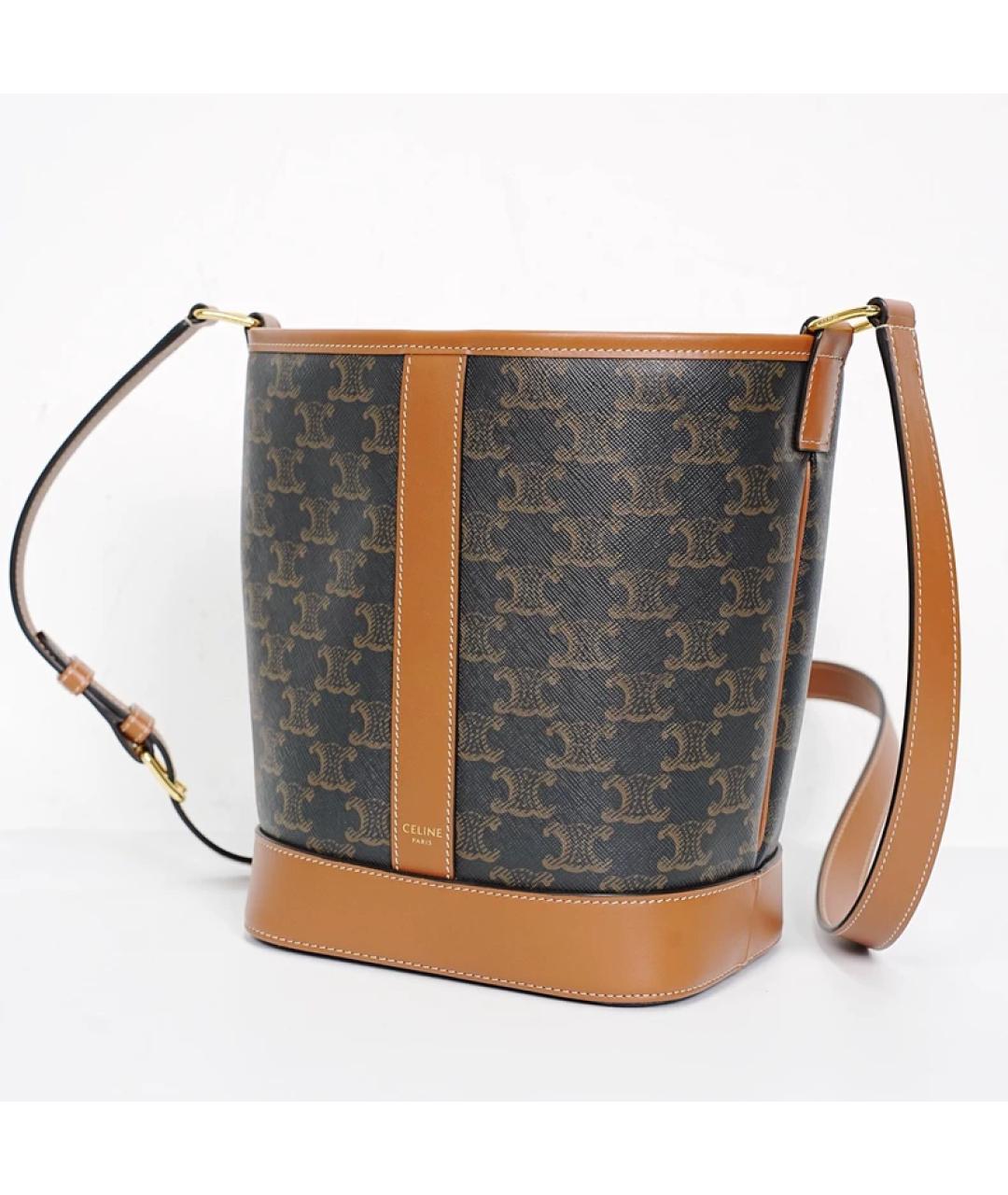 CELINE Коричневая тканевая сумка с короткими ручками, фото 10