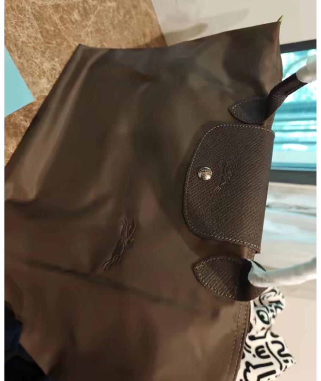 LONGCHAMP Коричневая тканевая сумка с короткими ручками, фото 8