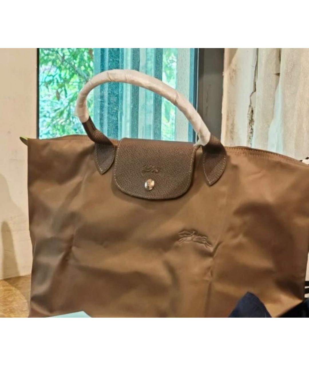 LONGCHAMP Коричневая тканевая сумка с короткими ручками, фото 7