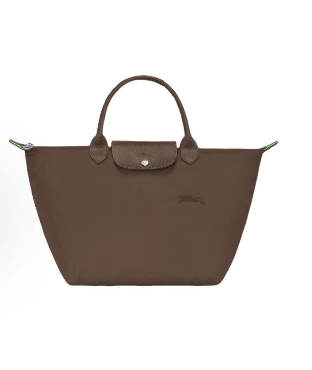 LONGCHAMP Коричневая тканевая сумка с короткими ручками, фото 9