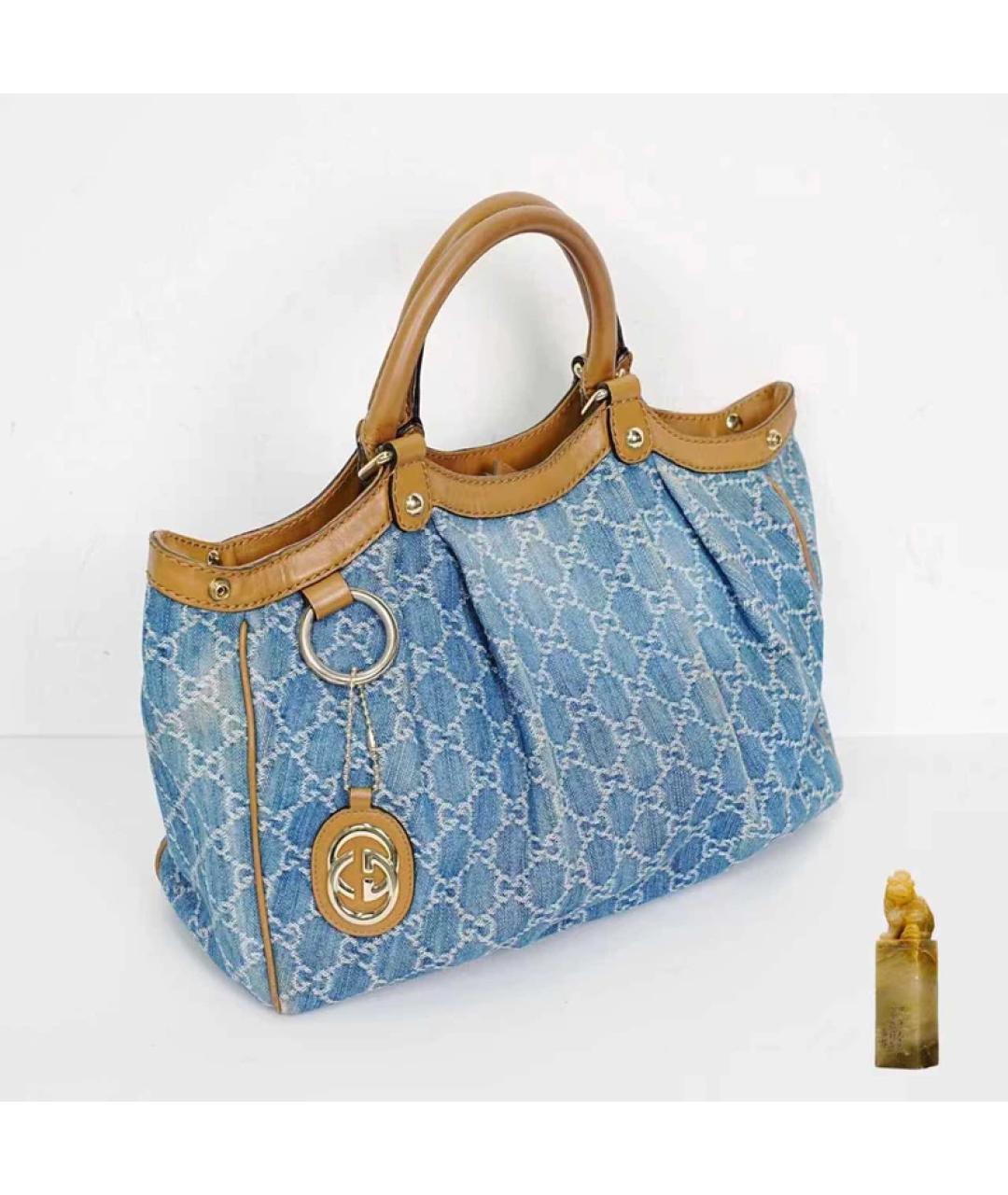 GUCCI Синяя деним сумка с короткими ручками, фото 9