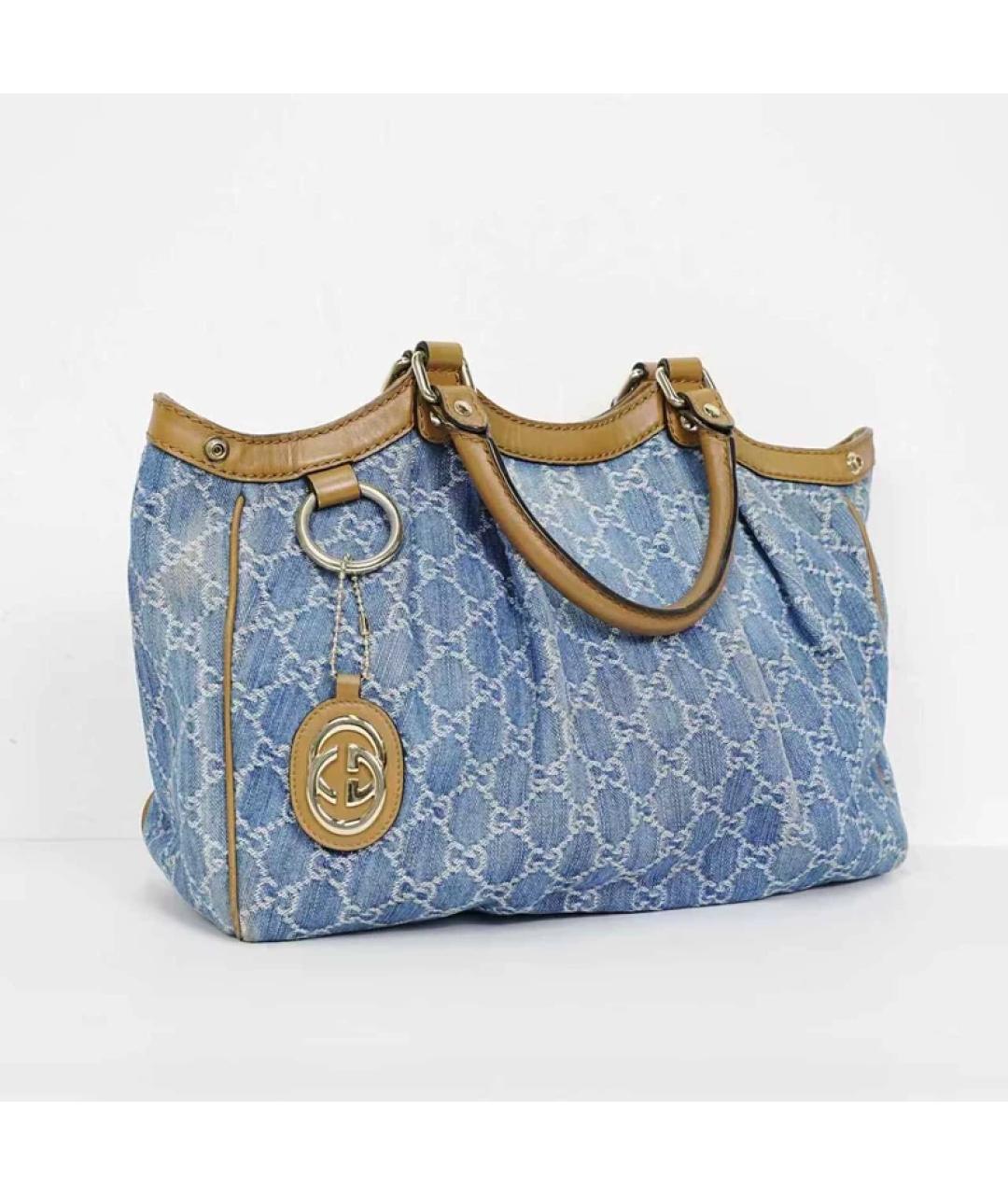 GUCCI Синяя деним сумка с короткими ручками, фото 5