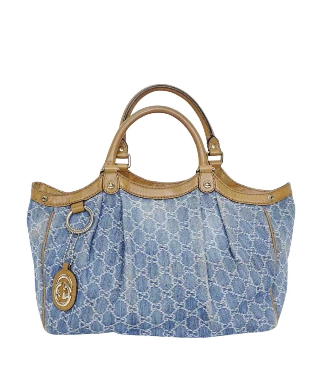 GUCCI Синяя деним сумка с короткими ручками, фото 1