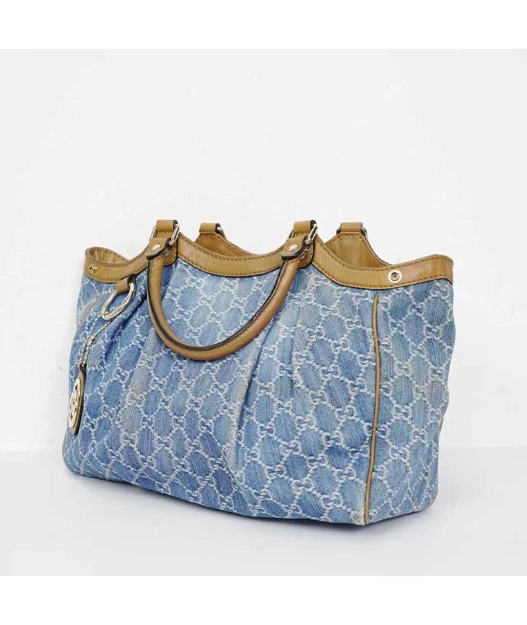 GUCCI Синяя деним сумка с короткими ручками, фото 7