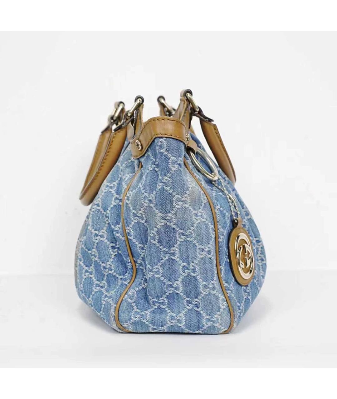 GUCCI Синяя деним сумка с короткими ручками, фото 4