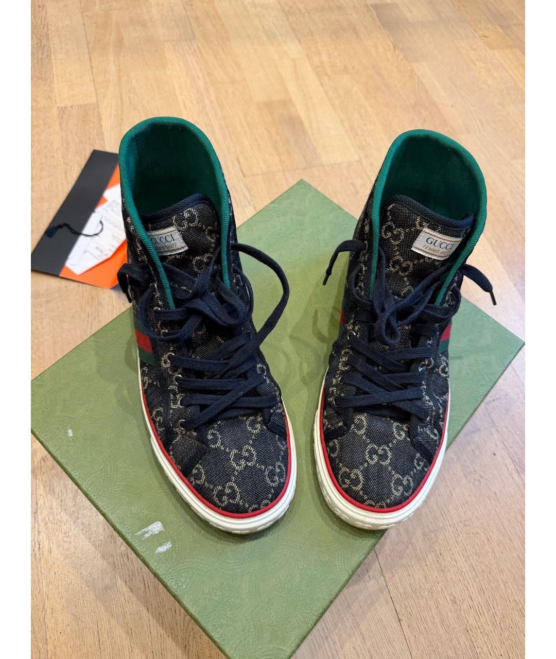 GUCCI Черные текстильные высокие кроссовки / кеды, фото 5