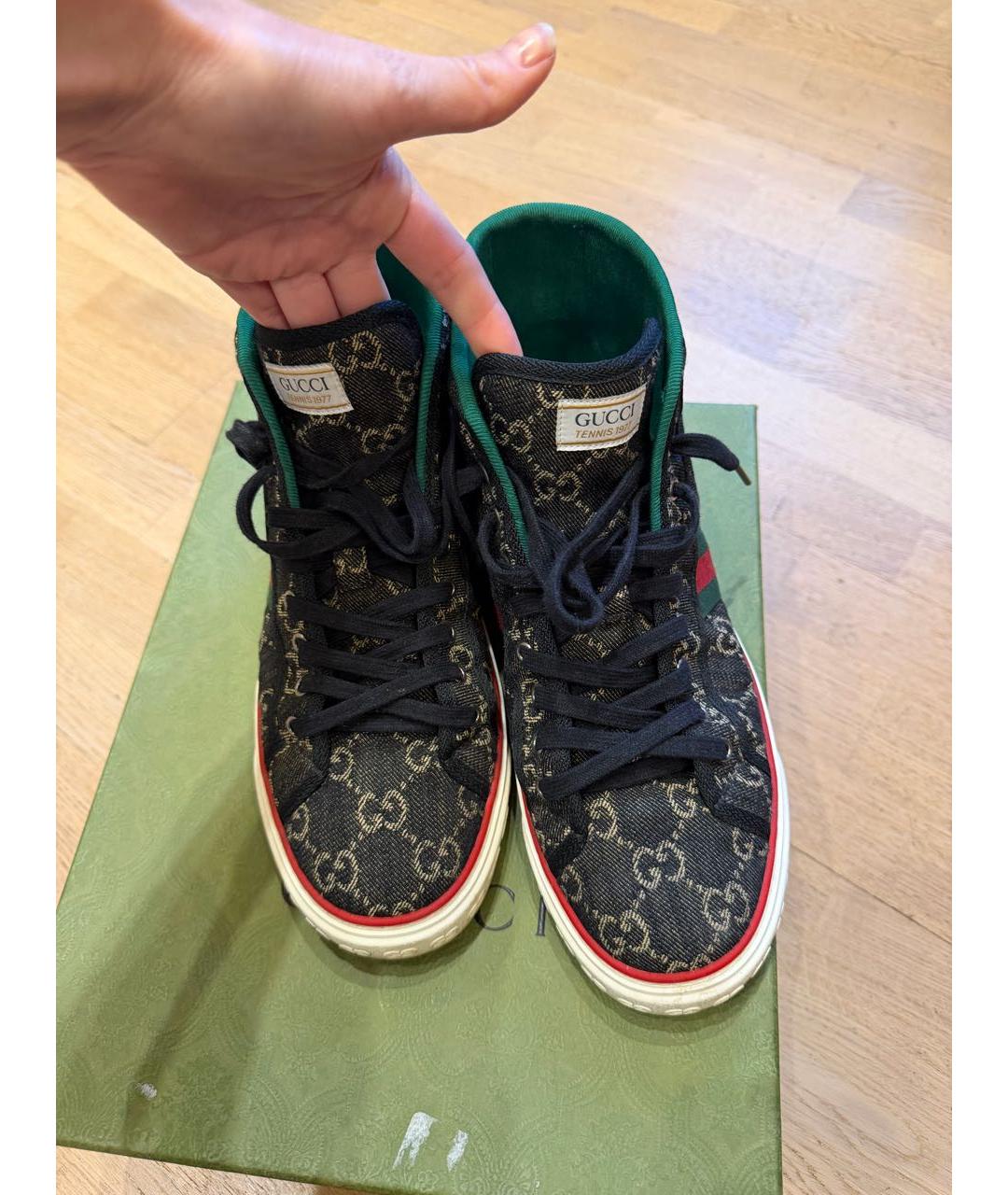 GUCCI Черные текстильные высокие кроссовки / кеды, фото 2