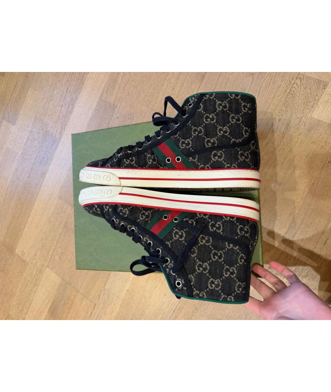 GUCCI Черные текстильные высокие кроссовки / кеды, фото 4