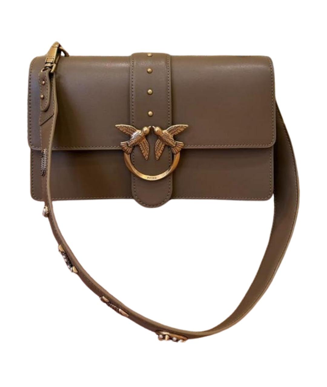 PINKO Зеленая кожаная сумка с короткими ручками, фото 1