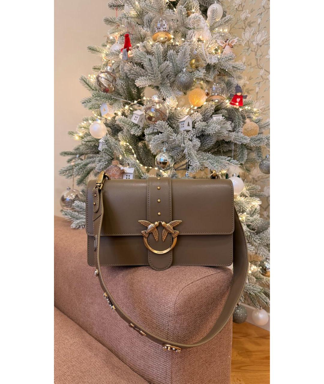 PINKO Зеленая кожаная сумка с короткими ручками, фото 3