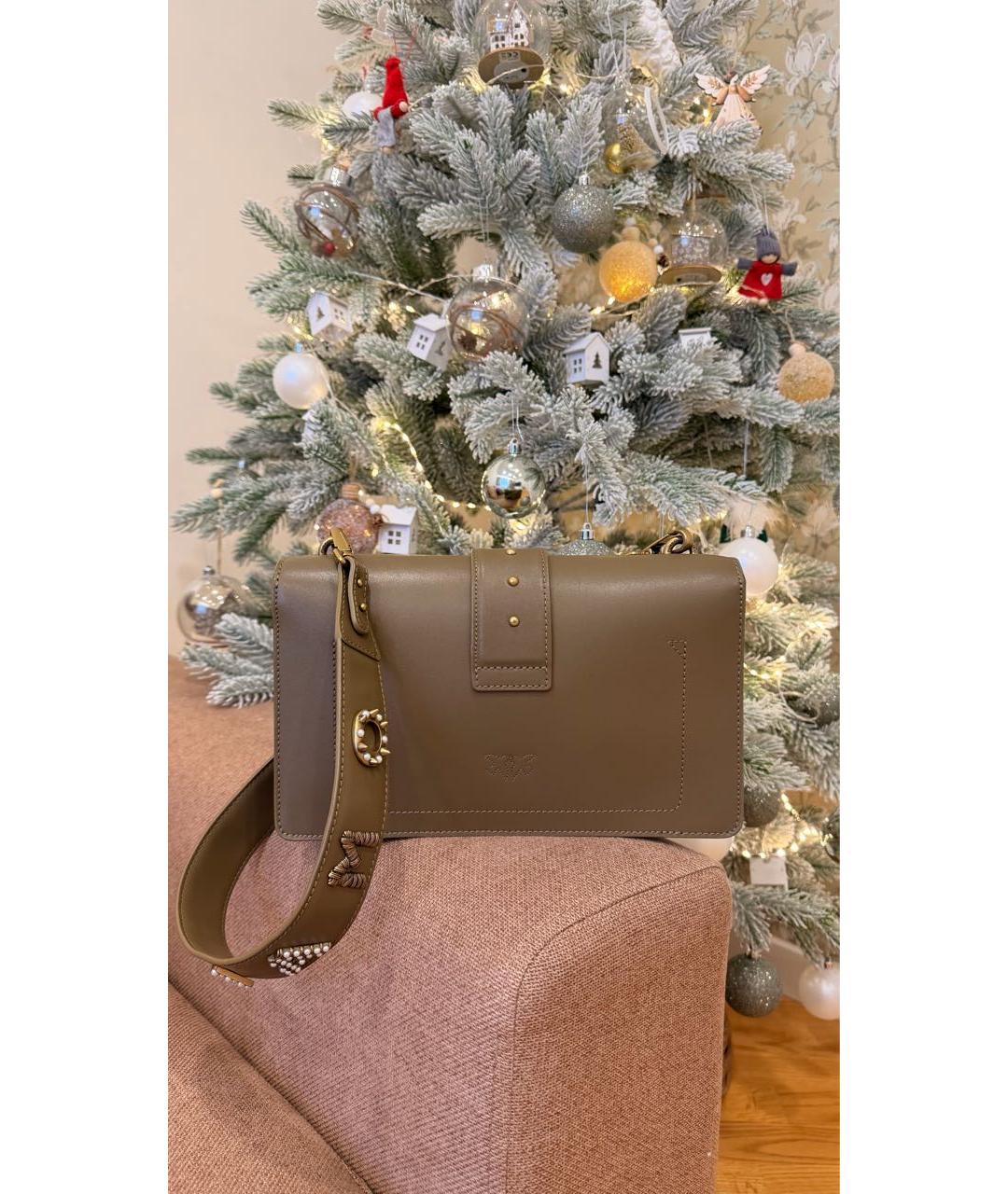 PINKO Зеленая кожаная сумка с короткими ручками, фото 2