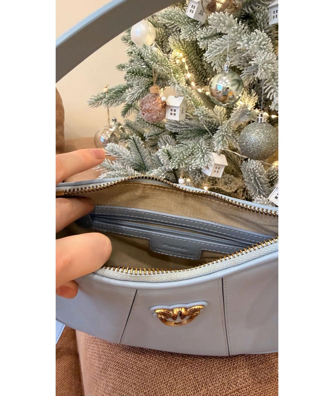PINKO Голубая кожаная сумка с короткими ручками, фото 3