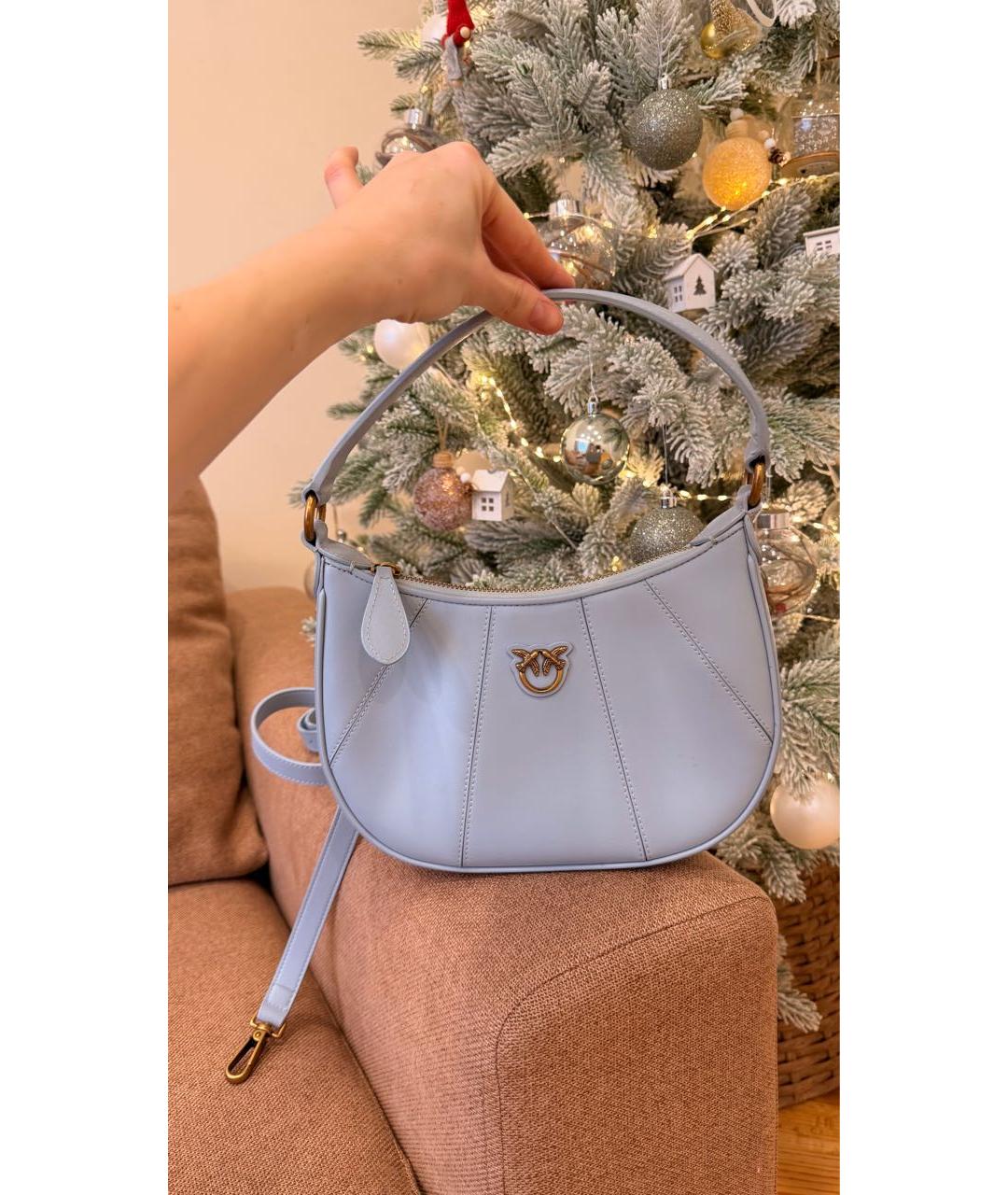 PINKO Голубая кожаная сумка с короткими ручками, фото 4