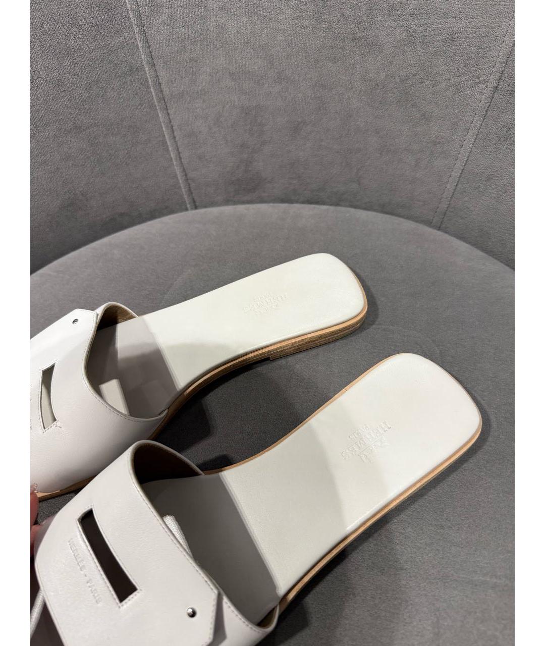 HERMES Белые кожаные шлепанцы, фото 3