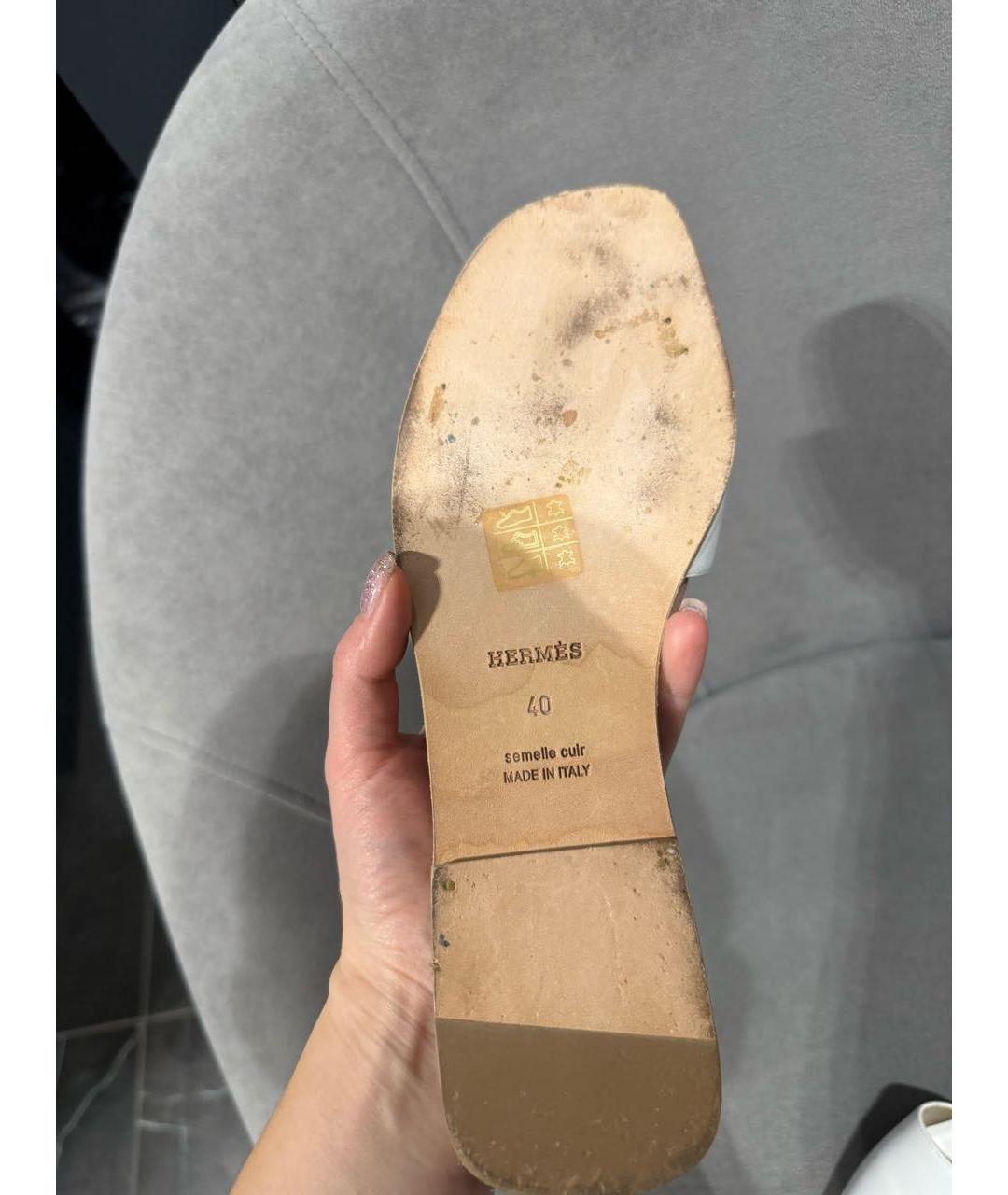 HERMES Белые кожаные шлепанцы, фото 4