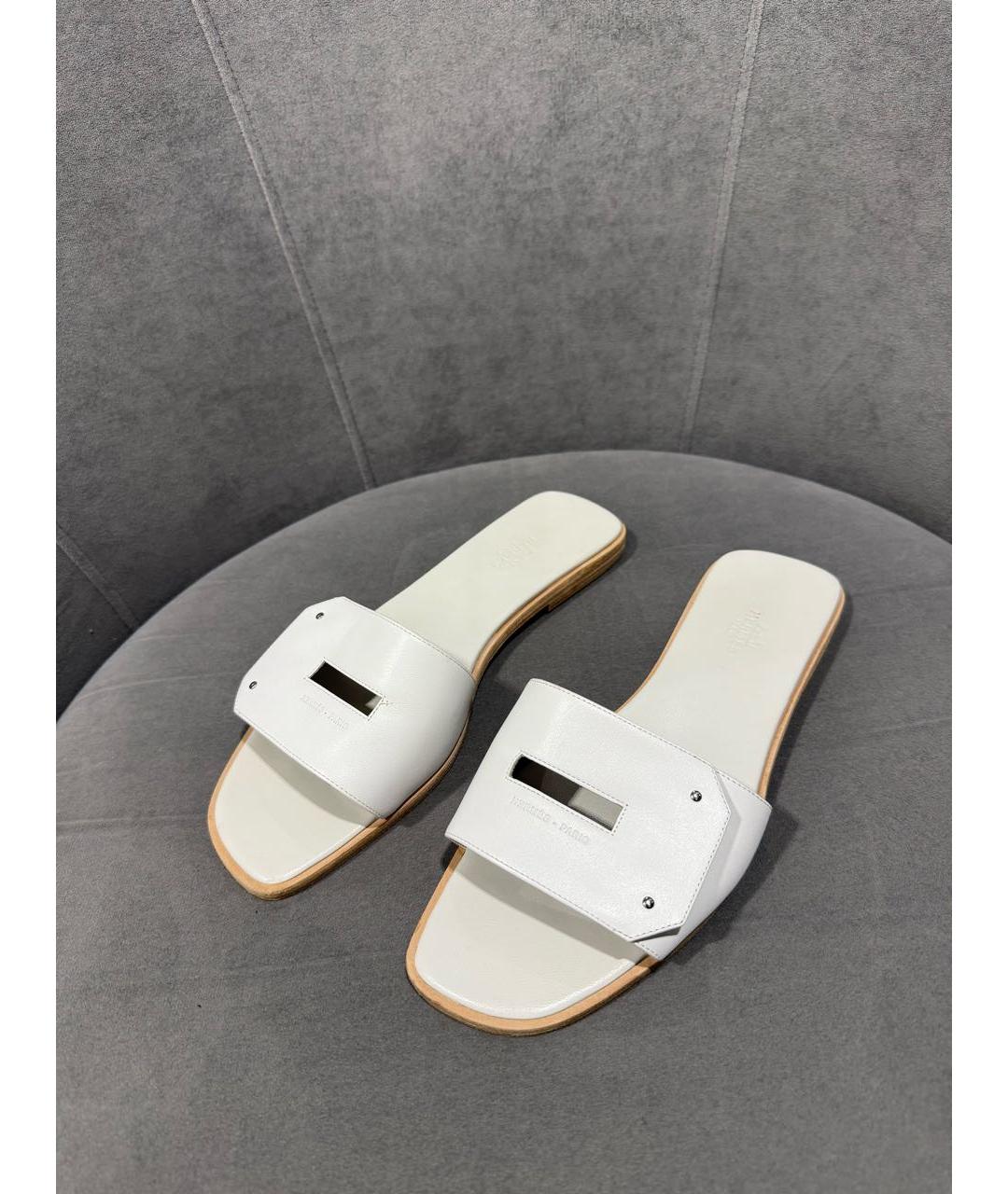 HERMES Белые кожаные шлепанцы, фото 2