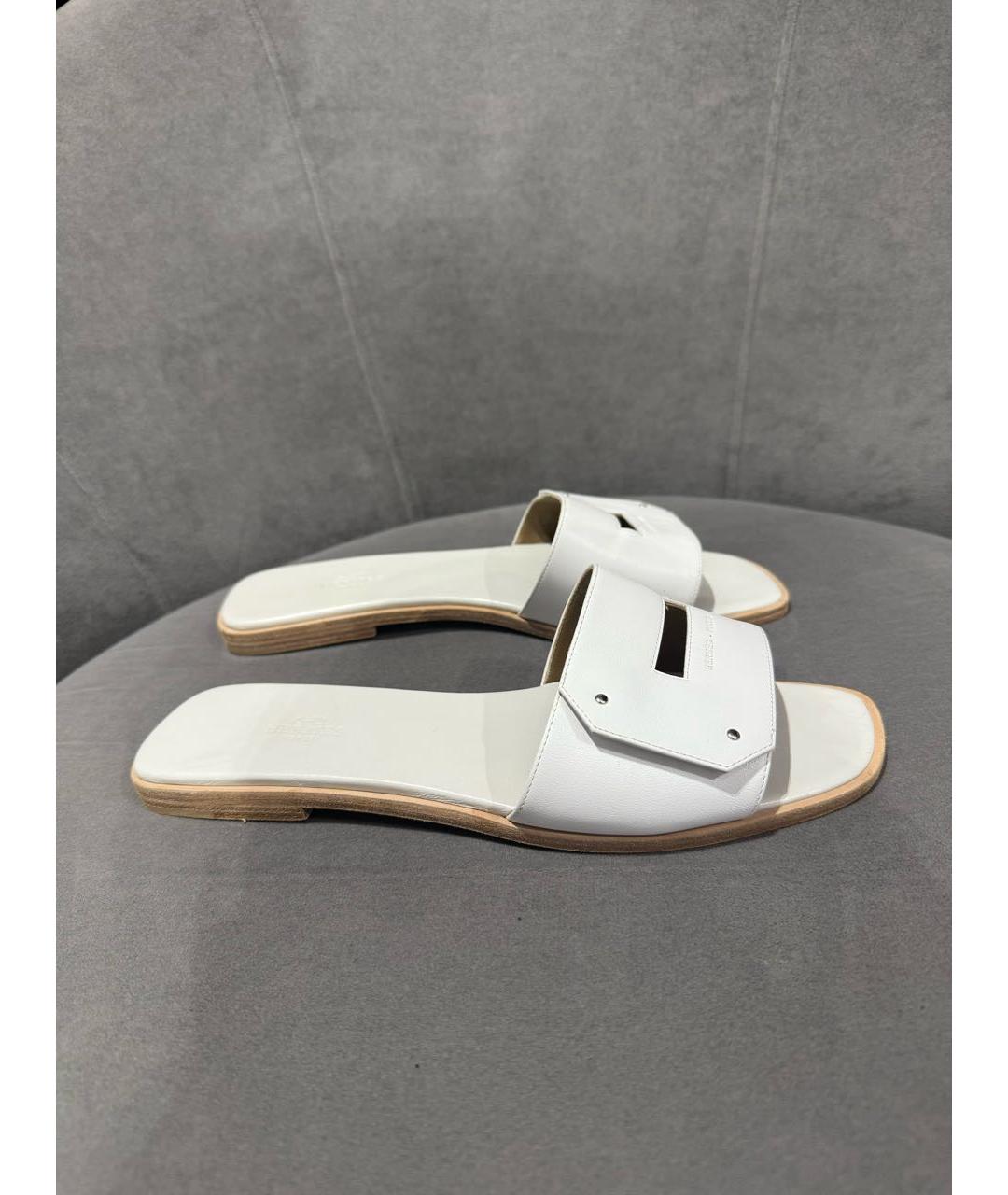 HERMES Белые кожаные шлепанцы, фото 6