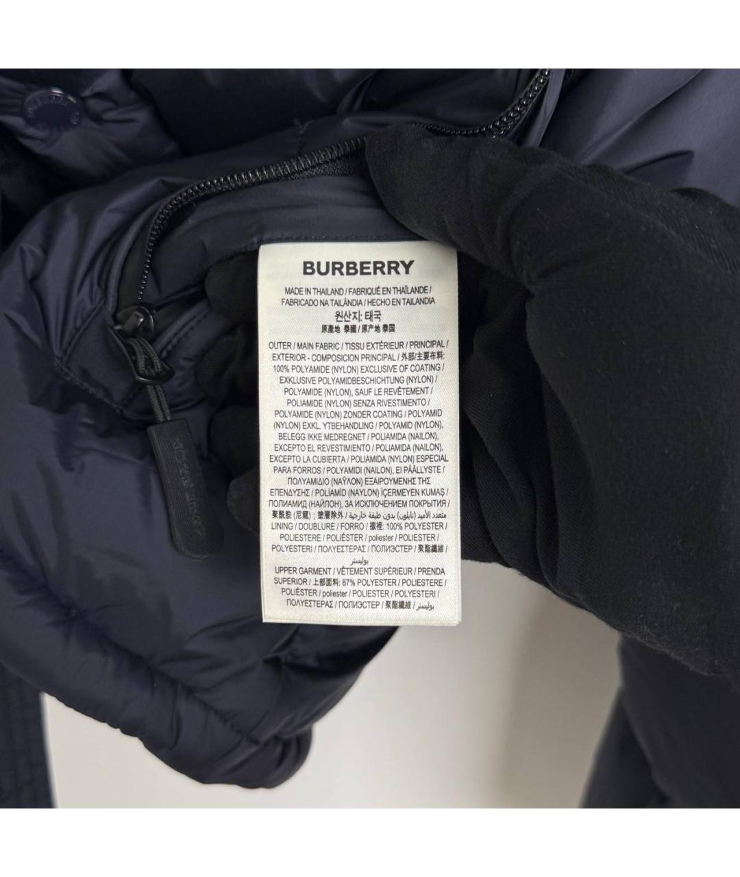 BURBERRY Темно-синий полиамидовый пуховик, фото 5