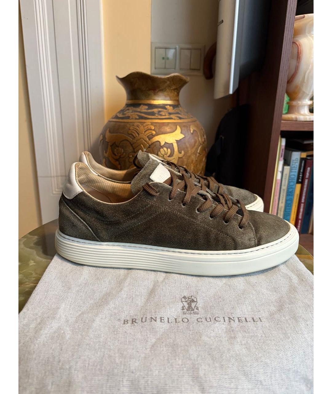BRUNELLO CUCINELLI Зеленые замшевые низкие кроссовки / кеды, фото 2