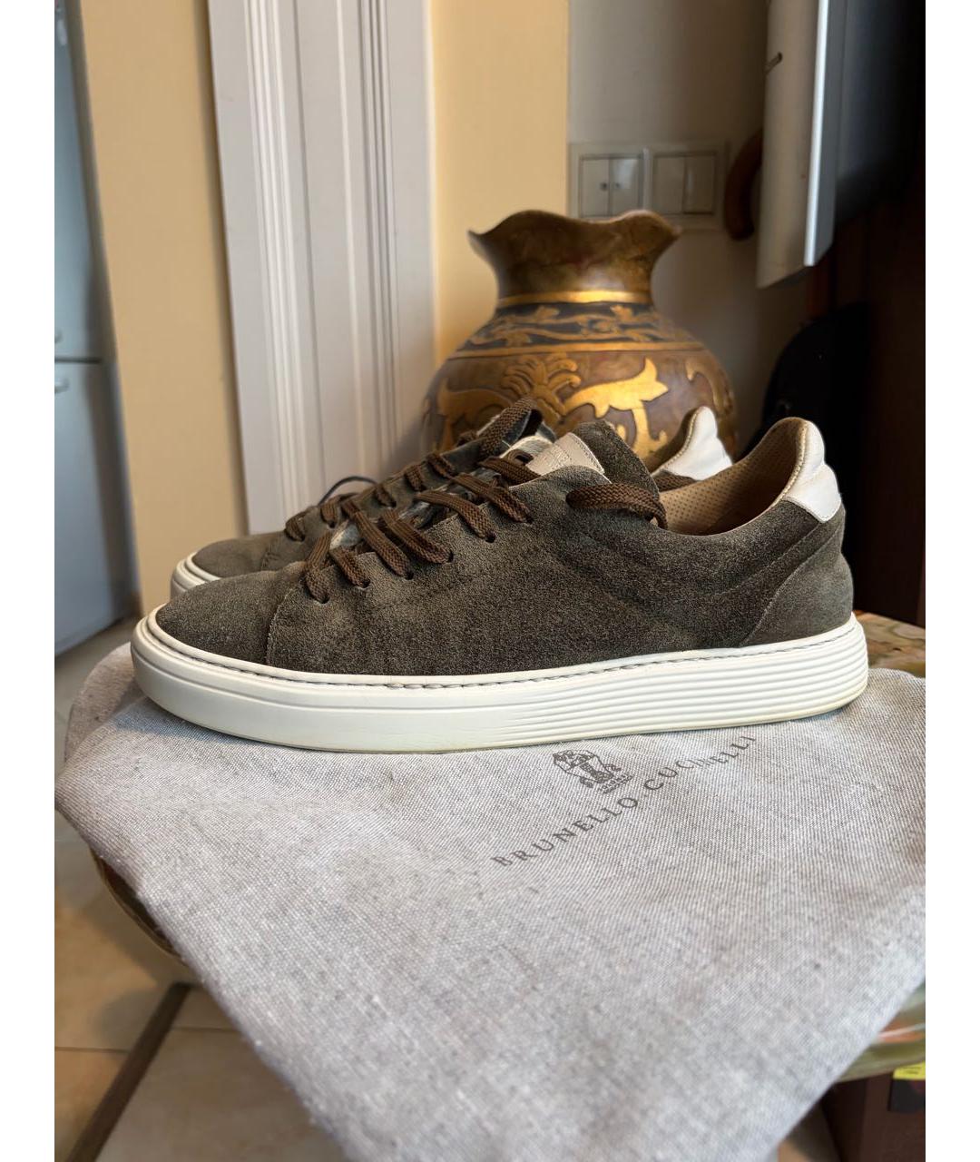 BRUNELLO CUCINELLI Зеленые замшевые низкие кроссовки / кеды, фото 9