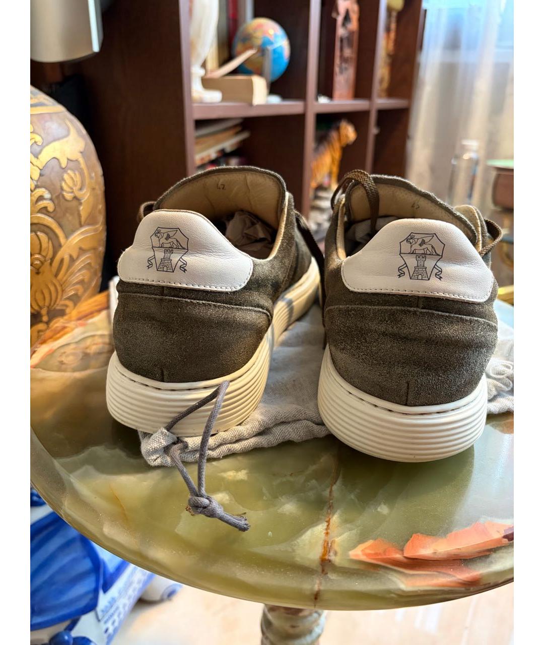 BRUNELLO CUCINELLI Зеленые замшевые низкие кроссовки / кеды, фото 4