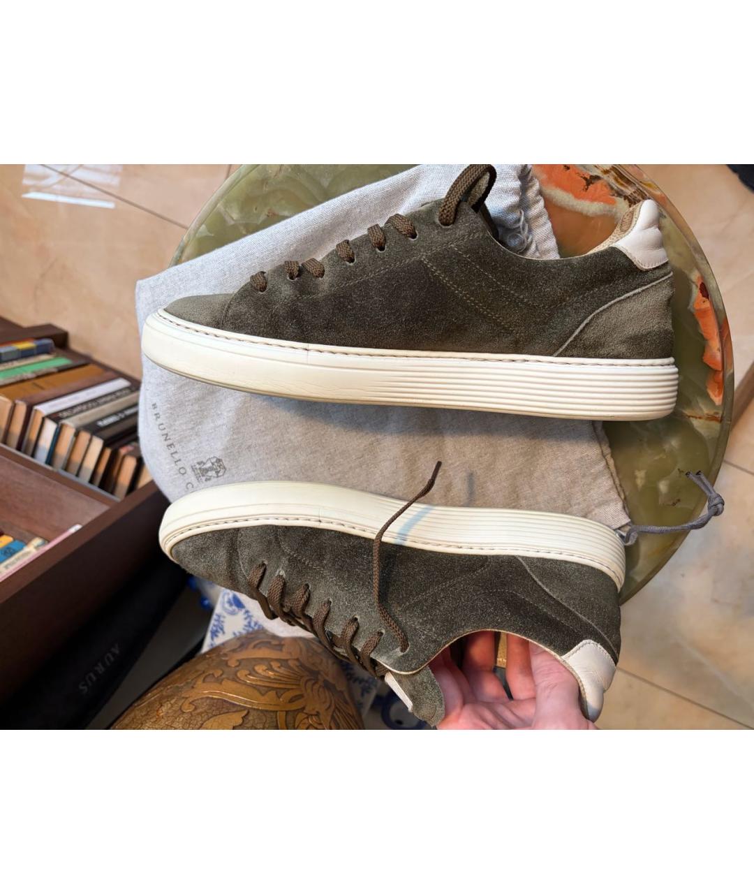 BRUNELLO CUCINELLI Зеленые замшевые низкие кроссовки / кеды, фото 8