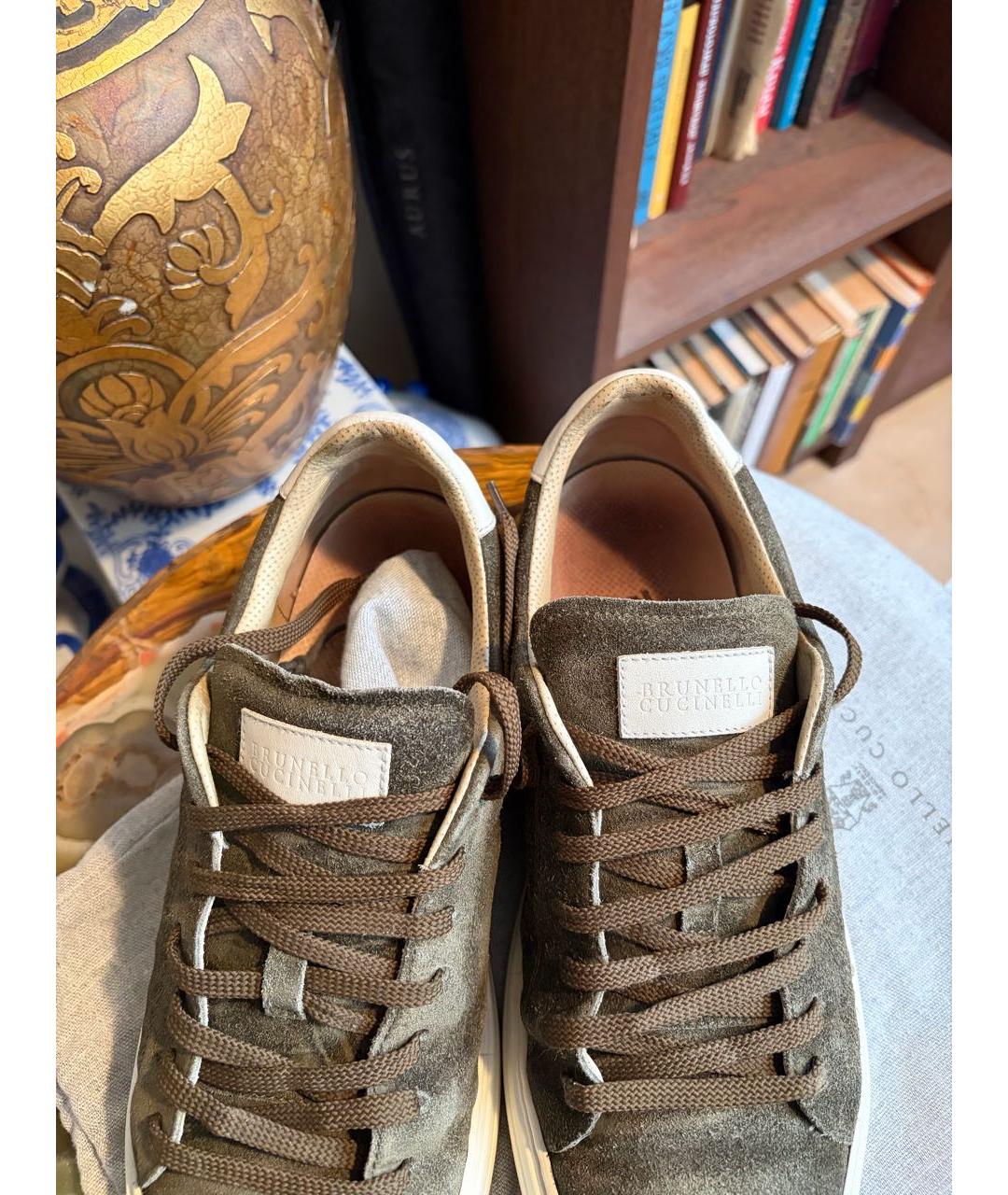 BRUNELLO CUCINELLI Зеленые замшевые низкие кроссовки / кеды, фото 5