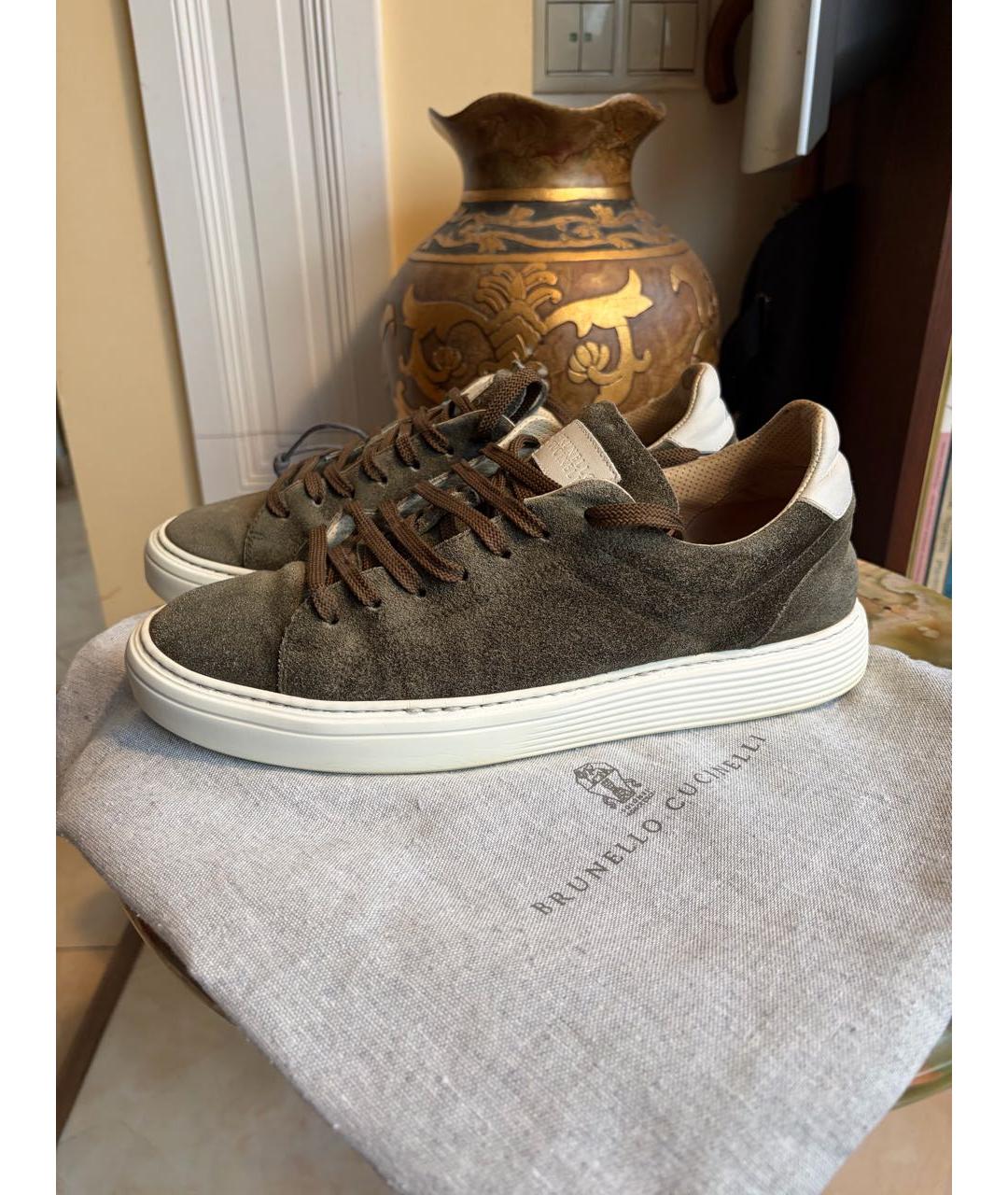 BRUNELLO CUCINELLI Зеленые замшевые низкие кроссовки / кеды, фото 6