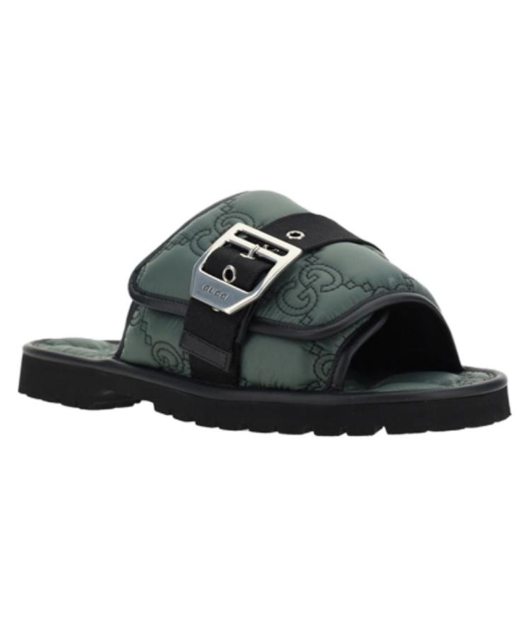 GUCCI Зеленые кожаные шлепанцы, фото 3